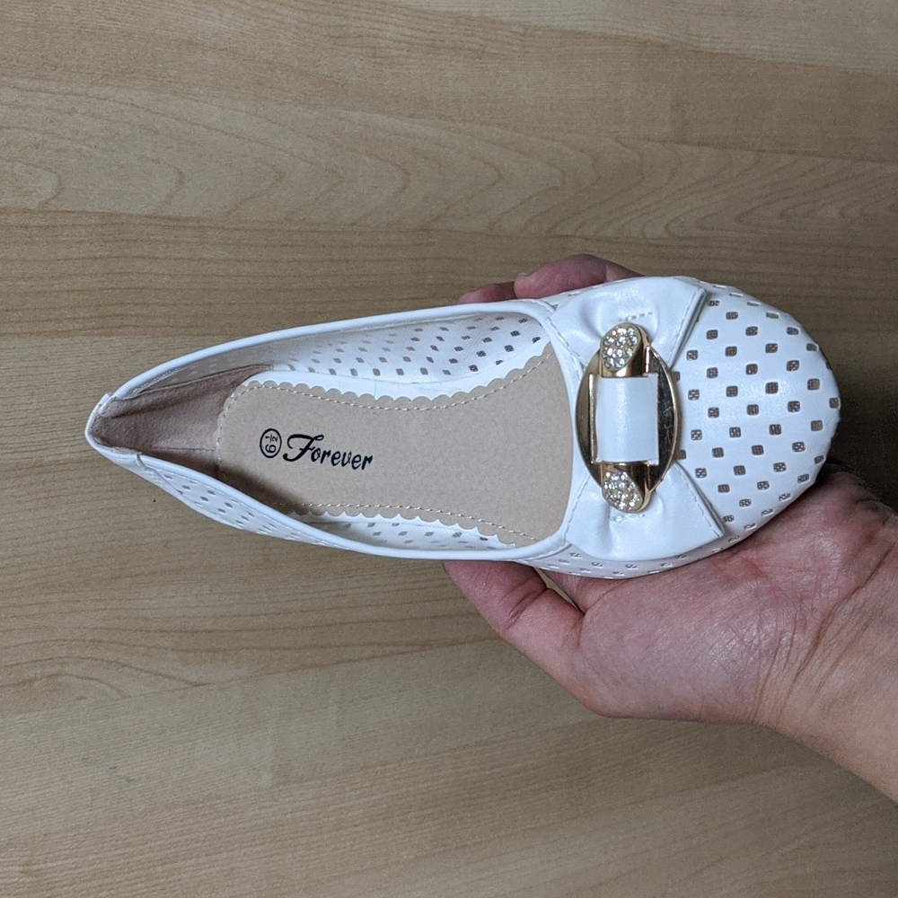 Women's hollow breathable ballet flat Golden decor White - Picture 4 of 5